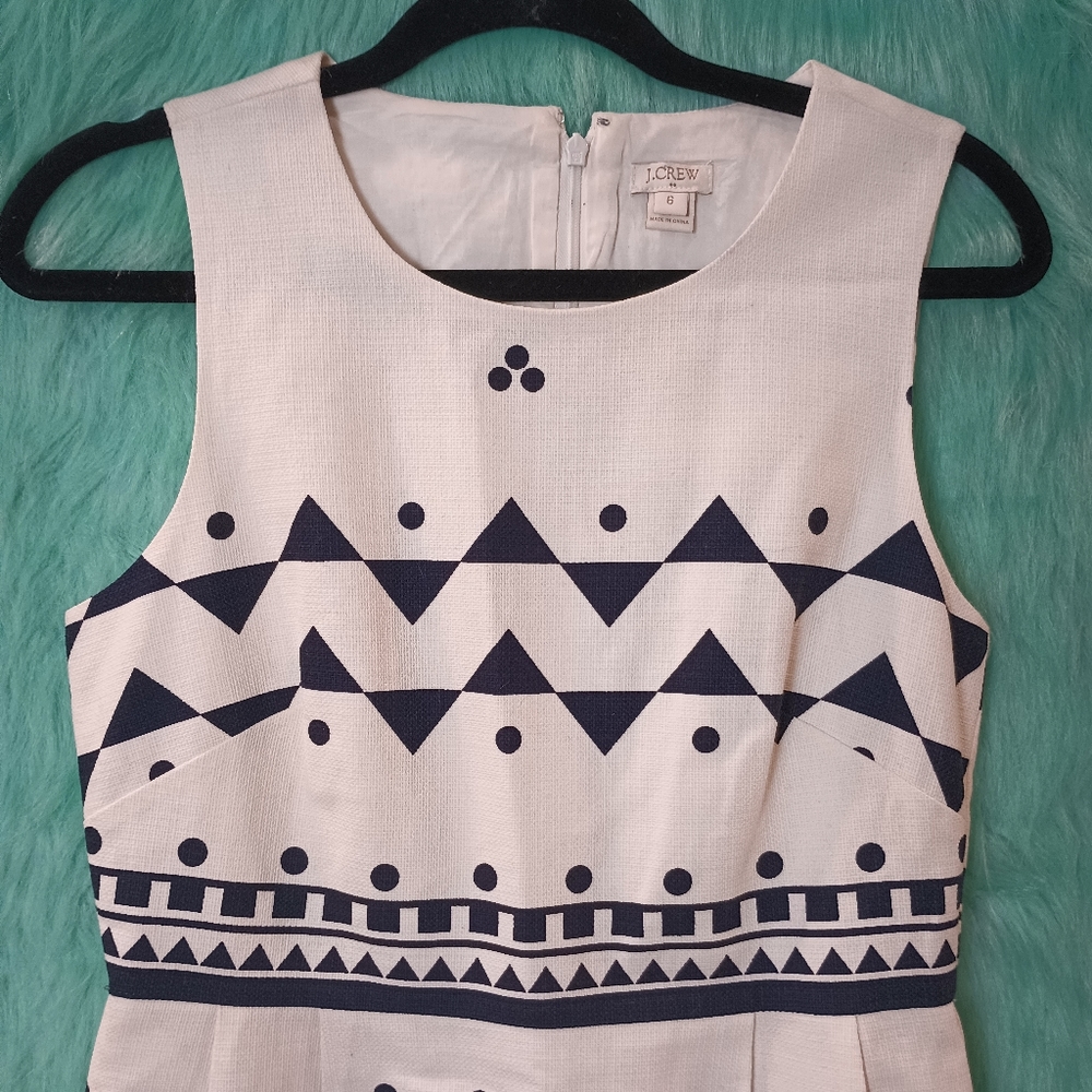 J Crew White and Navy Blue Pattern Sleeveless Back Zip Dress Size 6 - Picture 3 of 9